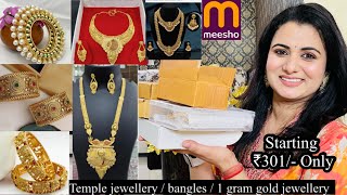 Best Meesho Jewellery Haul 1 Gram Gold Traditional Jewellery Temple Jewellery Necklace Bangles [upl. by Deonne]