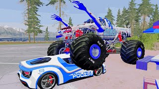 ZOMBIE Monster Jam trucks VS Police Death Road Beamng Drive [upl. by Petunia373]