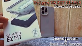 Spigen EZ FIT GLAStR Screen Protector for iPhone 13 Pro Max Installation amp Real life Review [upl. by Nylirej]