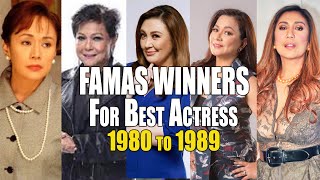 Famas Winners for Best Actress from 1980 to 1989 [upl. by Erdnoed]