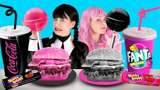 Pink VS Black Food Challenge  Wednesday VS Enid Fantastic Food Hacks and Tips by Gotcha Viral [upl. by Sukcirdor]