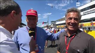 F1 Ungheria 2017  Simpatico siparietto con Ettore Giovannelli Niki Lauda e Jean Alesi in griglia [upl. by Leidba]