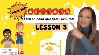 Phase 2 Phonics for Kids  Lesson 3 3 letter words reading practice [upl. by Aliled]