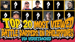 TOP 20 MOST VIEWED BATTLE RAPPERS IN THE PHILIPPINES VIA VERSETRACKER fliptop sunugan psp [upl. by Hak]