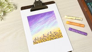 Spring Scenery 🌼🌿  Oil pastel drawing for beginners step by step easy painting [upl. by Marje]