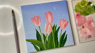 Acrylic painting tulip flowersacrylic painting tutorialacrylic painting for beginners tutorial [upl. by Etnuahs393]