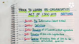 Trick to learn Sections of the ReOrganisation Act of Jampk 2019Part1jkssb [upl. by Islean359]