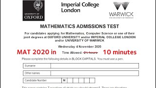 MAT Oxford Maths Admissions Test 2020 in 10 minutes or less [upl. by Adnahsor987]