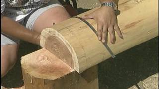 Building log cabin Cutting Dovetail Notches [upl. by Aiotal]