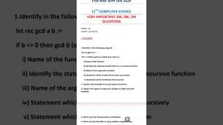 12th CS First Mid Term 2024 Important questions [upl. by Yzeerb]