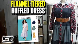 Sewing McCalls 8285  Flannel Tiered Ruffled Dress [upl. by Acirt]