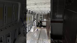 DIY VW Crafter camper conversion Lifting the floor and removing the remaining ply lining [upl. by Renado]