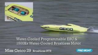 Proboat Pro Boat Miss Geico 29 Brushless Fast Electric Rc Boat [upl. by Antoni560]