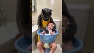 CAT Baths Baby Adorable Home Video Purrfect Bath  Cat and Baby Unlikely Bath Time  Cat and Baby [upl. by Anital]