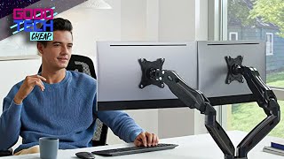 Unboxing HUANUO Dual Monitor Stand Adjustable Spring Monitor Desk Mount  Good Tech Cheap [upl. by Lalaj970]