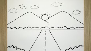 Cara menggambar pemandangan gunung yang mudah dan bagus [upl. by Kliber]