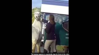 Huntswoman caught on camera kicking and slapping a horse in the face [upl. by Ahseile]