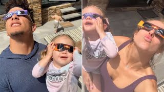 When Patrick Mahomes HILARIOUSLY tries to BLOCK daughter Sterling from staring directly at eclipse [upl. by Delp551]