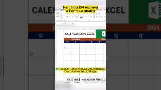 📊 Vamos Criar Um calendário no Excel usando fórmulas rápido e fácil passo a passo formulas exce [upl. by Stuckey]