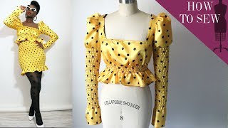 How To Sew A Romantic Square Neck Puff Sleeve Top Set [upl. by Xirdnek]