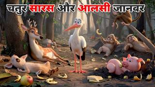 चतुर सारस और आलसी जानवर  CHATUR SARAS KI KAHANI  BEDTIME STORIES  HINDI KAHANIYA  CARTOON STORY [upl. by Rimahs698]