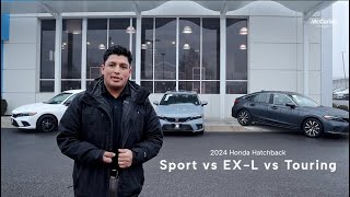 Which one is best one Comparing the 2024 Honda Civic Sport vs EXL vs Touring [upl. by Dlopoel]