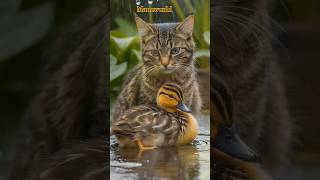 Cute cat rescued little duck 😍 cat cute shorts viralshorts youtubeshorts [upl. by Atnomed]