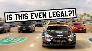 Race Car on the LA Streets Ken Block takes his Hyundai WRC Car out in Los Angeles [upl. by Defant75]