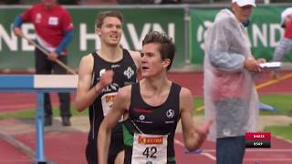 Norwegian Championships 2017  3000m Steeplechase Jakob Ingebrigtsen 2nd Gold [upl. by Neelrahc619]