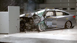 2016 Hyundai Sonata driverside small overlap IIHS crash test [upl. by Jobina]