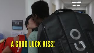 Elena Svitolina gives Gael Monfils a good luck kiss before his match in Washington [upl. by Ahsael]