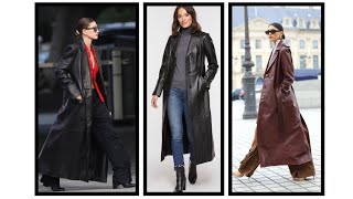 fallwinter Leather Long Coat Essentials for the Modern Women 😱  Timeless Leather Long Coat Looks [upl. by Mulford943]