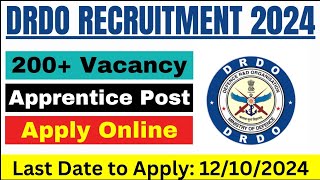 DRDO apprentice vacancy 2024  DRDO apprentice recruitment 2024  DRDO apprentice bharti 2024 [upl. by Aya317]