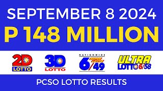 Lotto Result Today 9pm September 8 2024  PCSO Complete [upl. by Ahsaetal]