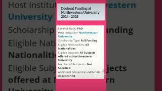 Doctoral Funding at Northwestern University 2024  25 l PhD scholarships for international students [upl. by Neelahtak838]