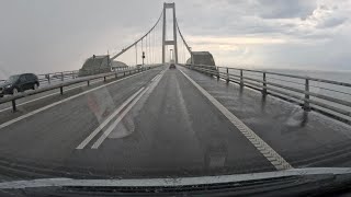 The Great Belt Bridge  E20 Denmark 🇩🇰 rainy weather [upl. by Gav]