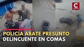 CÁMARAS captan momento en que POLICÍA abate a delincuente que lo asaltó en Comas [upl. by Ginnie]