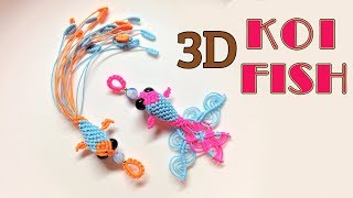 Macrame keychain tutorial  3D KOI fish pattern  So cute and pretty macrame animal [upl. by Iznek]