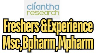 Freshers amp Experience MscBpharmMpharm At Cliantha Research freshersjobs [upl. by Leuams]