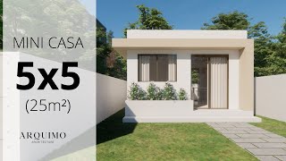 Plano de Casa 5X5  Tiny House  Mini Casa 25 M² 5X5 House 25 SQM Small House Design Idea [upl. by Rior]