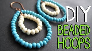 DIY Beaded Wire Hoop Earrings Tutorial  Jewelry Making Tutorial [upl. by Aratnahs]