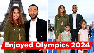 Chrissy Teigen Attends Olympics Opening Ceremony With John Legend And Her Kids [upl. by Faden]