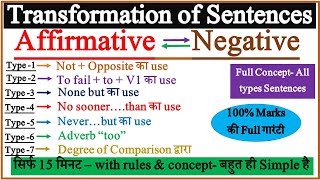 Transformation of Sentences  Interchange of Affirmative and Negative Sentences in English Grammar [upl. by Codd]