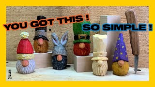 Choose Your Gnome  Simple Beginner Friendly Woodcarving Tutorial For any Season [upl. by Harte]