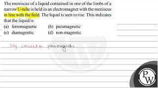The meniscus of a liquid contained in one of the limbs of a narrow Utube is held in an electrom [upl. by Aneleasor]
