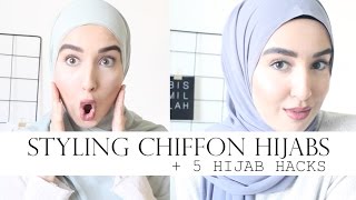 CHIFFON HIJAB TUTORIAL  5 HIJAB HACKS [upl. by Bridie]