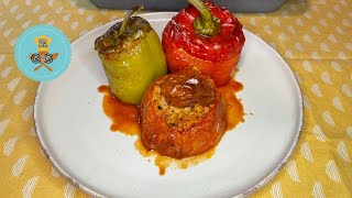 Γεμιστά Με Κιμά  Gemista  Greek Traditional Stuffed Vegetables With Rice And Meat [upl. by Oates]