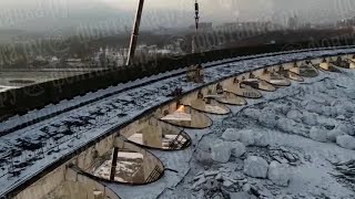 Dramatic video shows Russia stadium collapse with worker on roof [upl. by Valeda584]