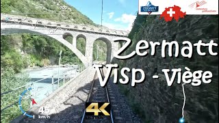 CAB RIDE 4K 🇨🇭 Matterhorn Gotthard Bahn  Zermatt  Viège  Visp CH with music 🛤 [upl. by Ambrose]