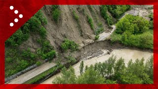 Alluvione Emilia Romagna Grossa frana a Monterenzio BO le immagini dal drone [upl. by Ahsienel654]